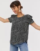 River Island Voven Tee With Puff Sleeves In Polka Dot