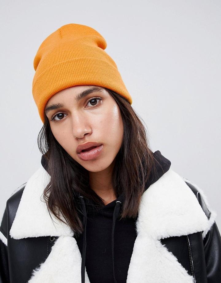 Asos Design Turn Up Beanie - Yellow
