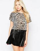 Motel Box Crop Top In Leopard Print - Wild Cream Screen 2