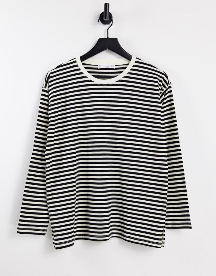 Mango Long Sleeved Striped T-shirt In Beige-neutral