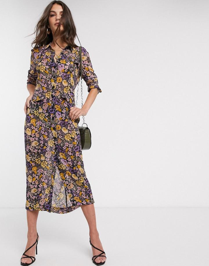 & Other Stories Flower Print Sheer Overlay Dress-multi
