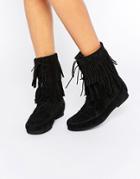 Asos Adament Leather Fringe Ankle Boots - Black