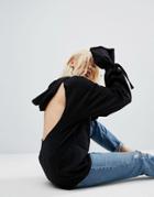 Asos Hoodie With Open Back And Cuff Sleeve Detail - Black