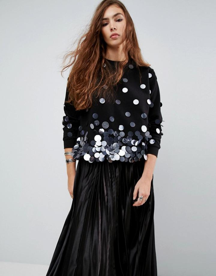 Asos Sweatshirt With Disco Sequins - Black