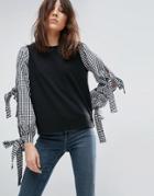 Asos Shell Top In Ponte With Gingham Bow Sleeves - Multi