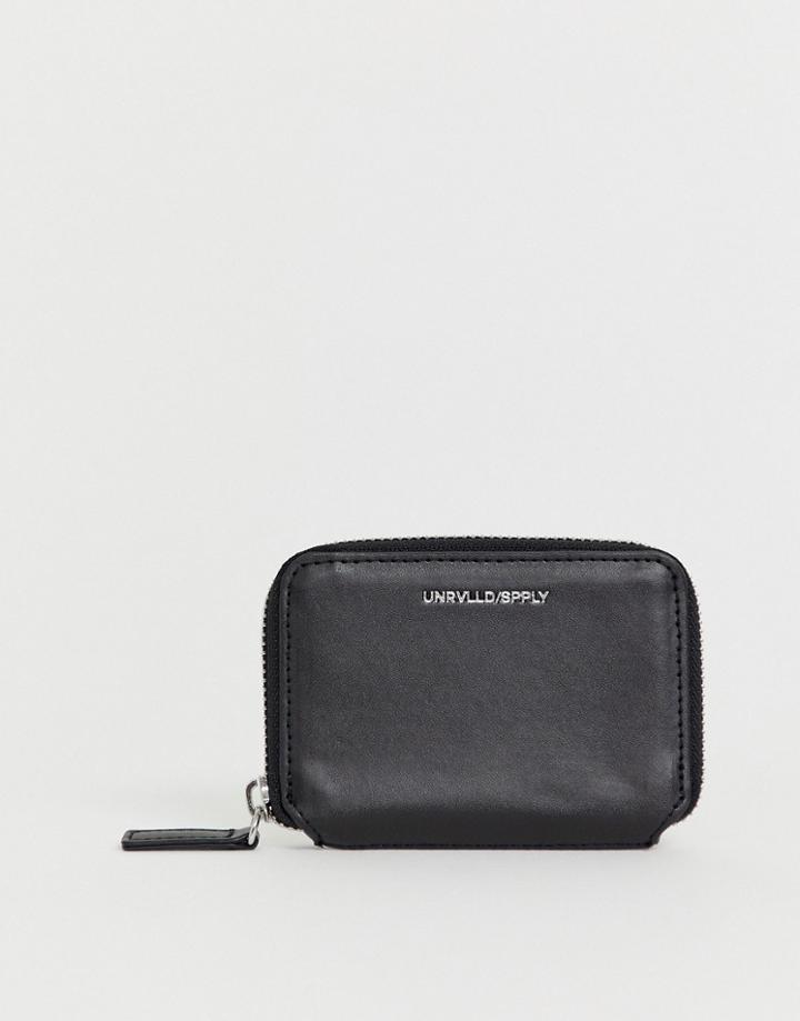 Asos Design Faux Leather Mini Zip Around Wallet In Black With Emboss