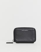 Asos Design Faux Leather Mini Zip Around Wallet In Black With Emboss