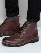 Frank Wright Brogue Boots In Burgundy Leather - Red