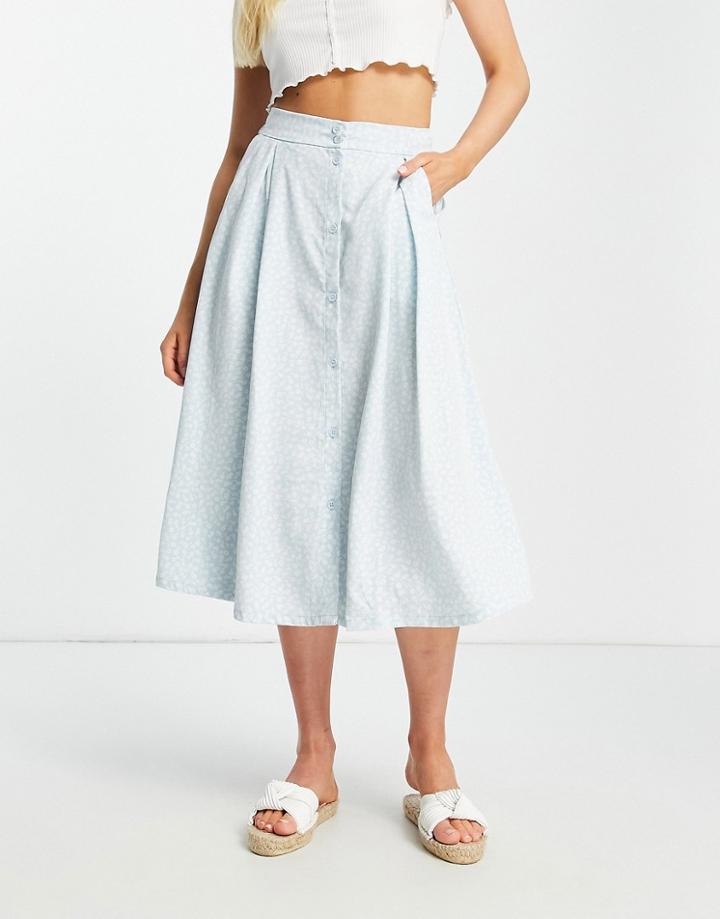Monki Button Through Midi Skirt In Ditsy Floral-multi