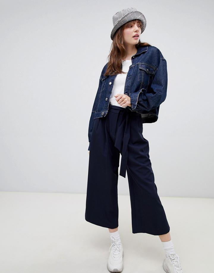 Asos Design Mix & Match Culotte With Tie Waist-navy