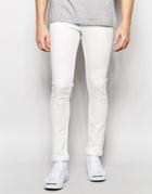 Solid Skinny Fit Stretch Jeans In White - White