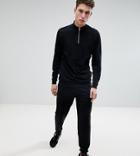 Asos Design Tall Tracksuit Half Zip Sweatshirt/slim Jogger In Black Pique - Black