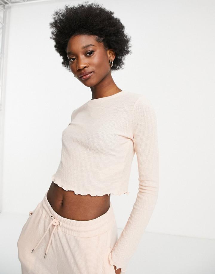 Miss Selfridge Long Sleeve Brushed Waffle Crew Neck Top-pink