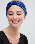 Asos Design Sequin Headband In Blue - Blue