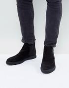 Asos Chelsea Boots In Black Faux Leather With Creeper Sole - Black