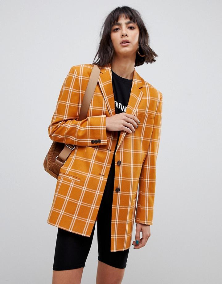 Asos Design Mustard Grid Check Mansy Blazer - Multi