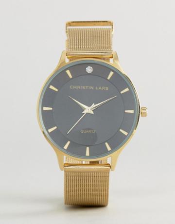 Christin Lars Gold Crystal Watch With Black Dial