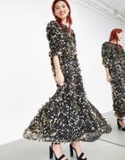 Asos Edition Drape Sleeve Midi Dress With Sequin Droplets In Black