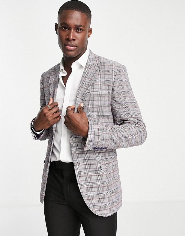 Bolongaro Trevor Super Skinny Suit Jacket In Gray Plaid