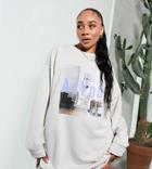 As You Oversized Sweat Dress With Graphic In Stone-black