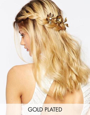 Olivia The Wolf Golden Flower Hair Pins - Gold