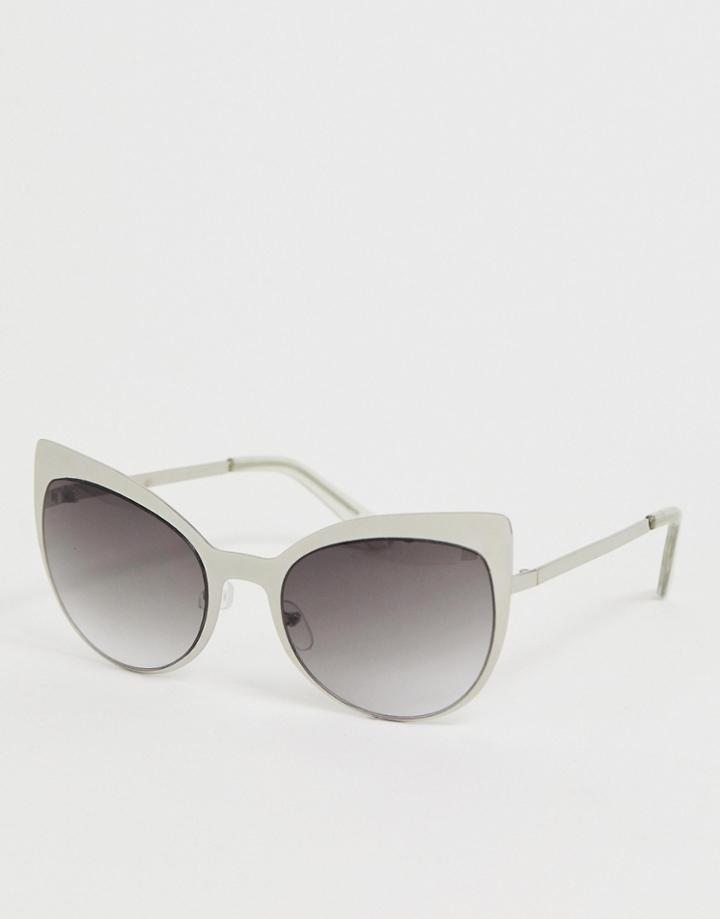Skinnydip Scarlett Silver Metal Kitten Cat Eye Sunglasses - Silver