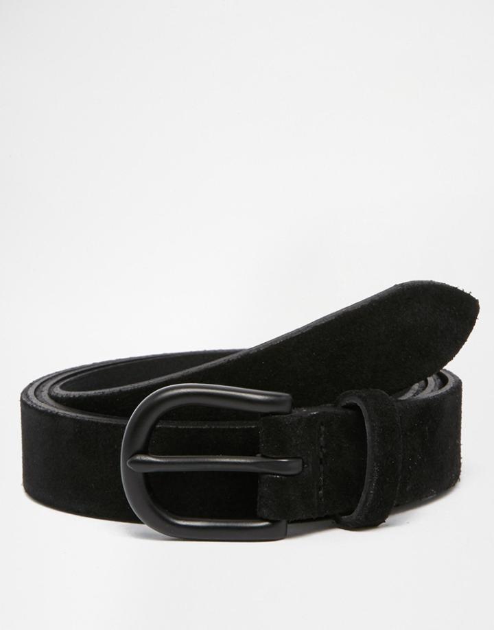 Asos Belt In Black Suede With Black Coated Buckle - Black