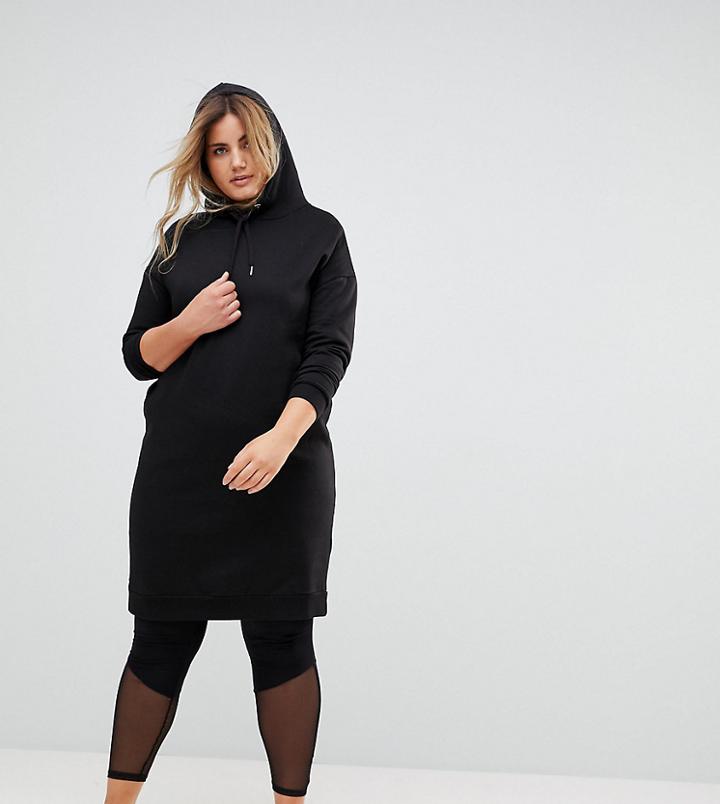 New Look Curve Hooded Sweat Dress - Black