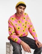 Asos Design Knitted Sweater With Ditsy Floral Jacquard In Pink