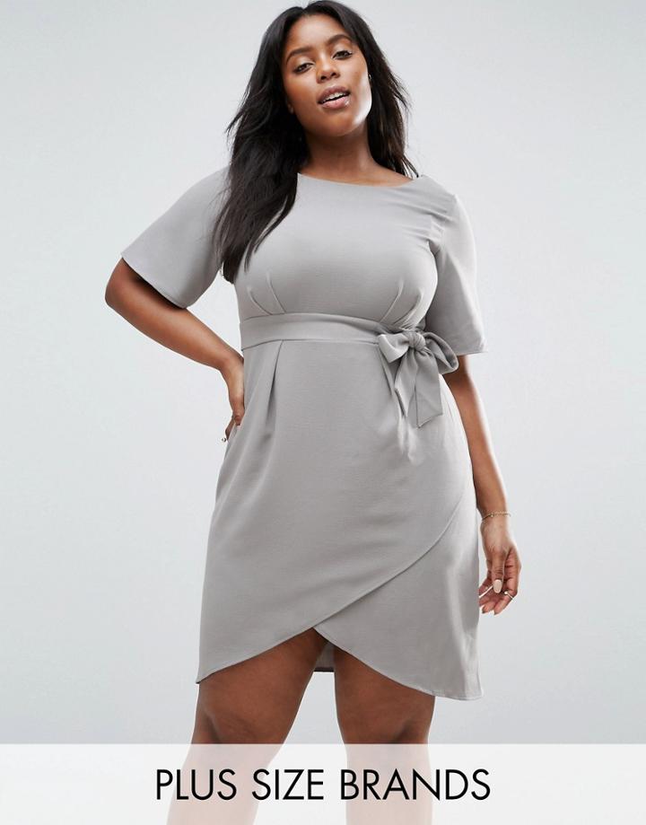 Closet Plus Wrap Dress With Bow Detail - Gray