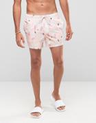 Asos Swim Shorts With Flamingo Print In Short Length - Pink