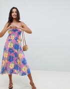 Asos Design Slinky Midi Sundress With Waist Ruffle In Floral Print - Multi