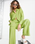 Daisy Street Oversized Shirt In Green Shimmer - Part Of A Set