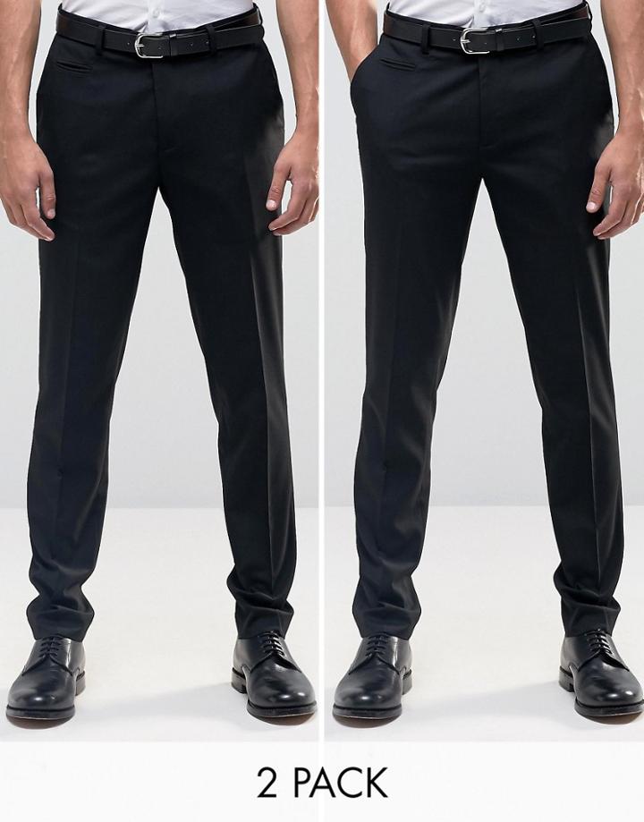 Asos 2 Pack Skinny Smart Pants With Belt Save 17% - Black