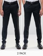 Asos 2 Pack Skinny Smart Pants With Belt Save 17% - Black