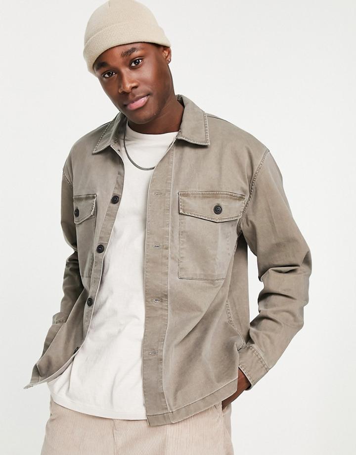 Abercrombie & Fitch 2 Pocket Twill Overshirt Jacket In Brown