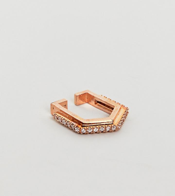 Astrid & Miyu 18k Rose Gold Crystal Hexagon Ear Cuff - Gold