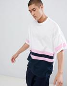 Asos Design Oversized Longline T-shirt With Color Block In White - White