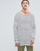 Asos Viscose Stripe Extreme Oversized Long Sleeve T-shirt - White