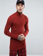 Asos Longline Half Zip Ribbed Sweater In Red - Red