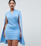 Club L Plus Cape Blazer Midi Dress-blue