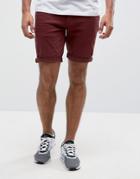 Asos Denim Shorts In Skinny Burgundy With Abrasions - Red