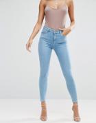 Asos Ridley High Waist Skinny Jeans In Anais Pretty Mid Wash - Blue