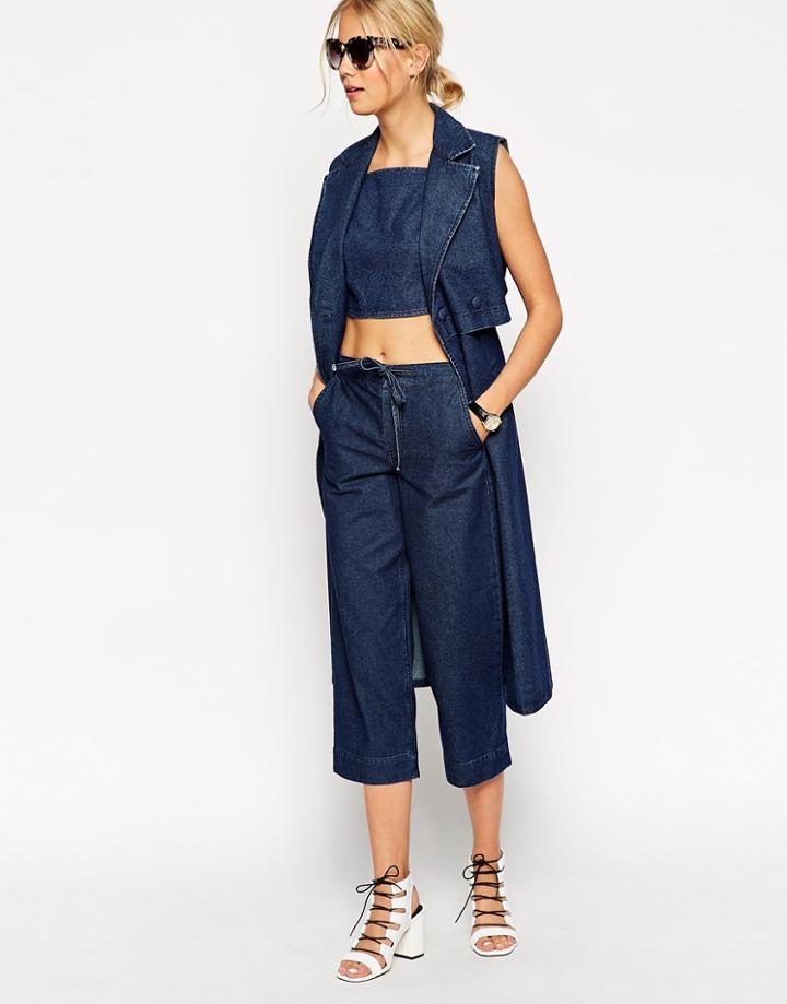 Asos Denim Relaxed Fit Drawstring Pants - Blue