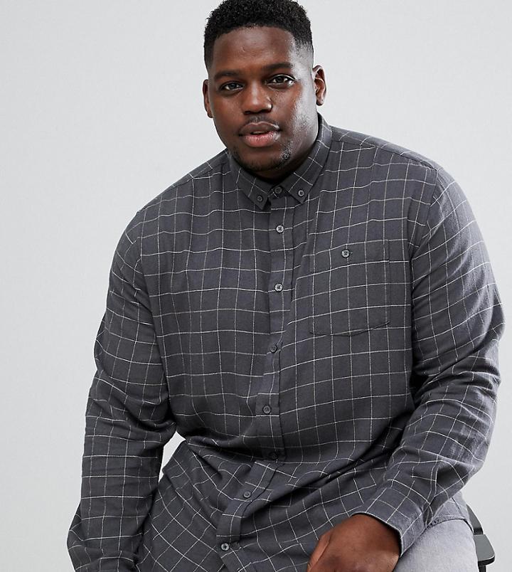 Duke King Size Long Sleeve Button Down Shirt In Windowpane Check - Gray