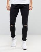 Ringspun Super Skinny Black Jeans With Knee Rips - Black