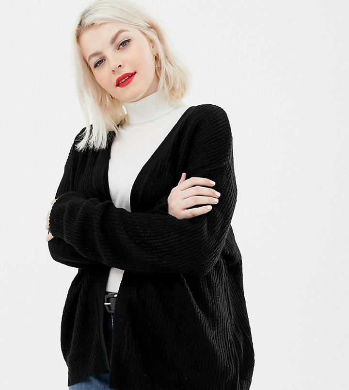 Brave Soul Plus Bamboo Cardigan With Lace Back Detail - Black