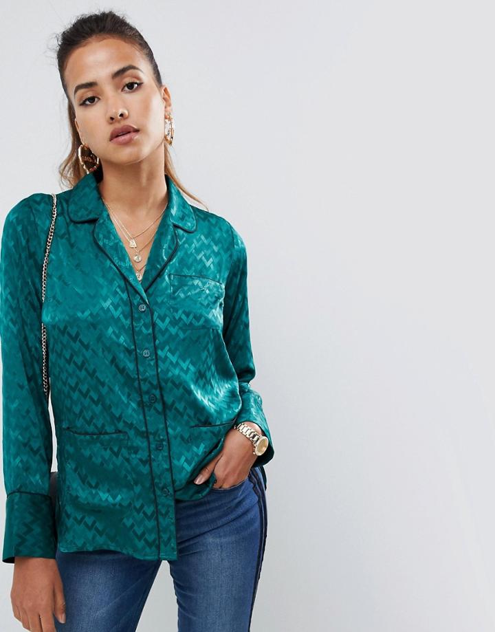Asos Design Shirt With Pyjama Styling In Jacquard - Green