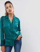 Asos Design Shirt With Pyjama Styling In Jacquard - Green