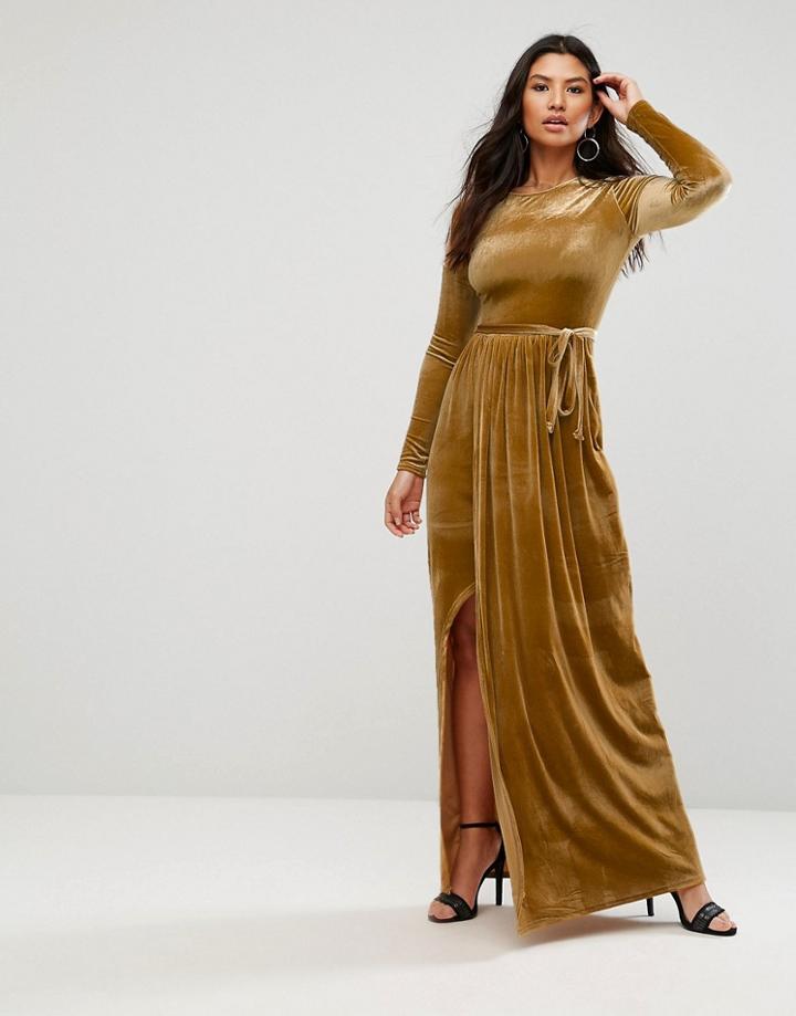 Club L Tie Front Wrap Detail Maxi Dress - Yellow